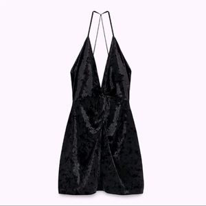 Zara Black Velvet Mini Dress, Size XS, NWT